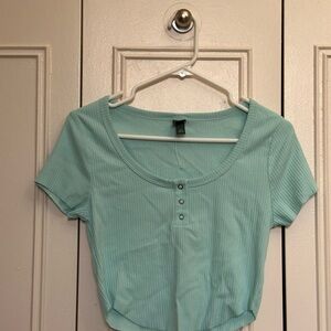 Wild Fable Aqua Crop Buttoned T-Shirt